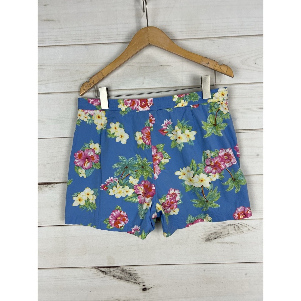 VTG Ralph Lauren Shorts Womens 12 Floral Blue Stretch Pockets Tropical logo - Picture 2 of 8